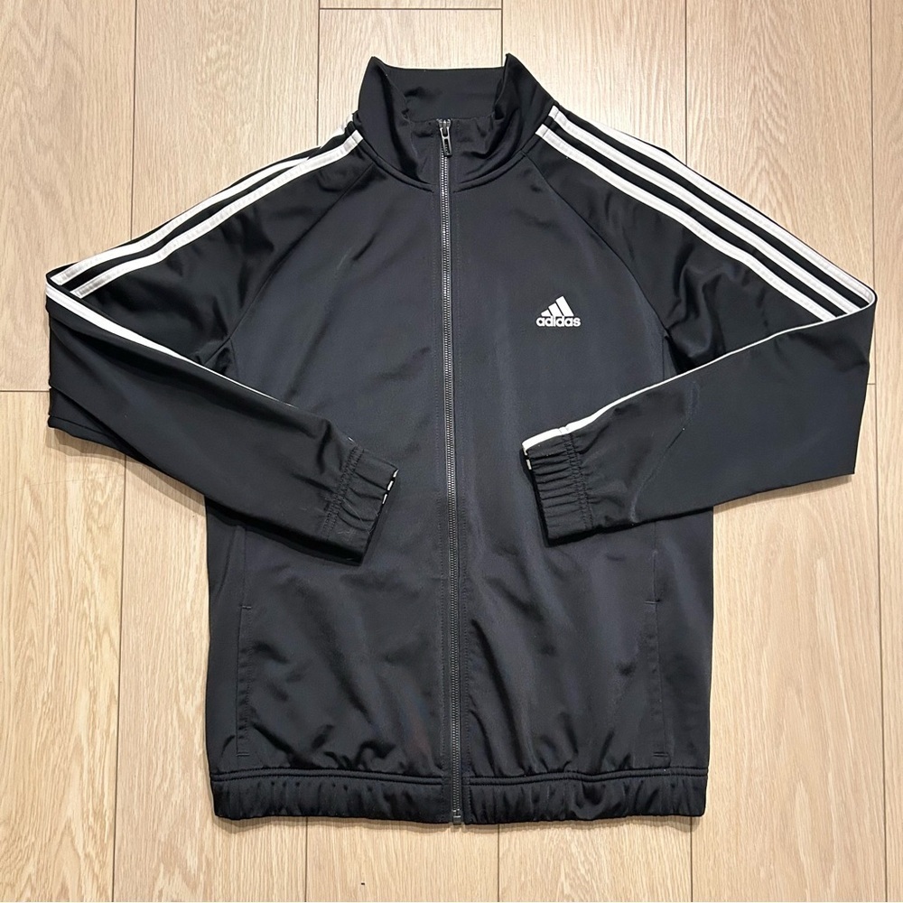 Adidas Black Essentials 3-Stripes Track Jacket Full Zip Medium Sport Athletic